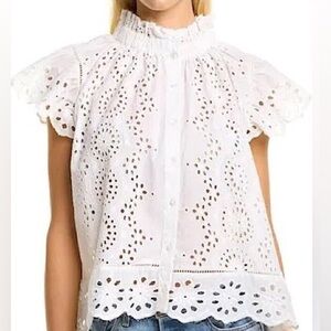 Jennifer Grace White Eyelet Blouse Size Small